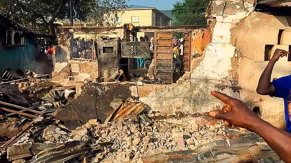 Förödelsen efter explosionen i Freetown. Arkivbild.