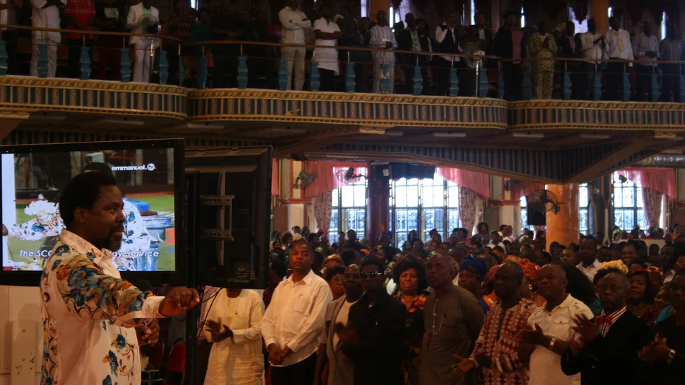 TB Joshua vid en gudstjänsti Lagos 2013. Arkivbild