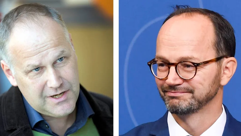 Vänsterpartiets partiledare Jonas Sjöstedt och infrastrukturministern Tomas Eneroth (S).