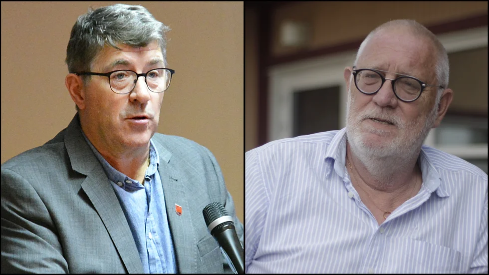 Mikael Abrahamsson (S) och Lennart Gustavsson (V) ser fram emot räkningen av onsdagsrösterna med spänd förväntan.