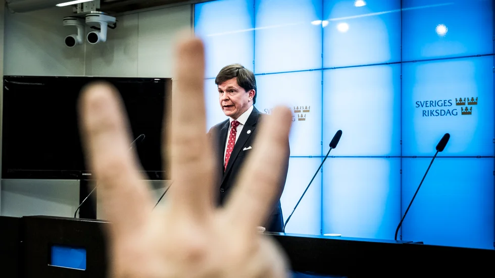 TALMAN. Andreas Norlén inledde under måndagen samtalen med riksdagens partiledare.
