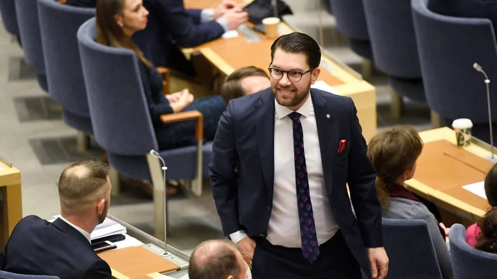 Jimmie Åkesson (SD) under onsdagens statsministeromröstning i riksdagen.