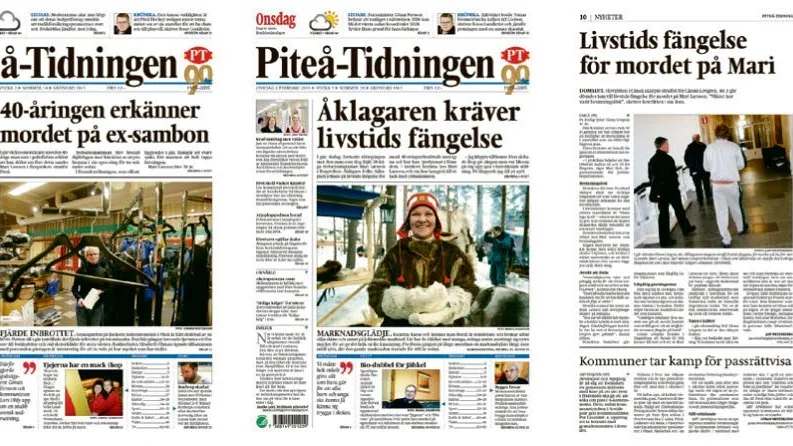 Klipp ur PT. Faksimilerna visar några av de artiklar som skrevs då mordet inträffade och Mari Larssons baneman kom att dömas till livstids fängelse.