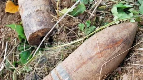 GAMLA PJÄSER. Enligt militär expertis rör det sig om gamla spränggranater som använts i övningssyfte. Tänddel saknas och då är de ofarliga.