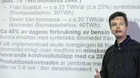 Cirka 45 procent av dagens förbrukning av bensin skulle kunna ersättas med syntetiska drivmedel från skogen, berättar Rikard Gebart, vd på ETC i Piteå.