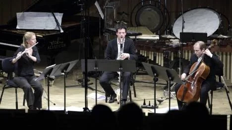 Sara Hammarström, flöjter. Robert Ek, klarinetter. David Gammelgård, cello.