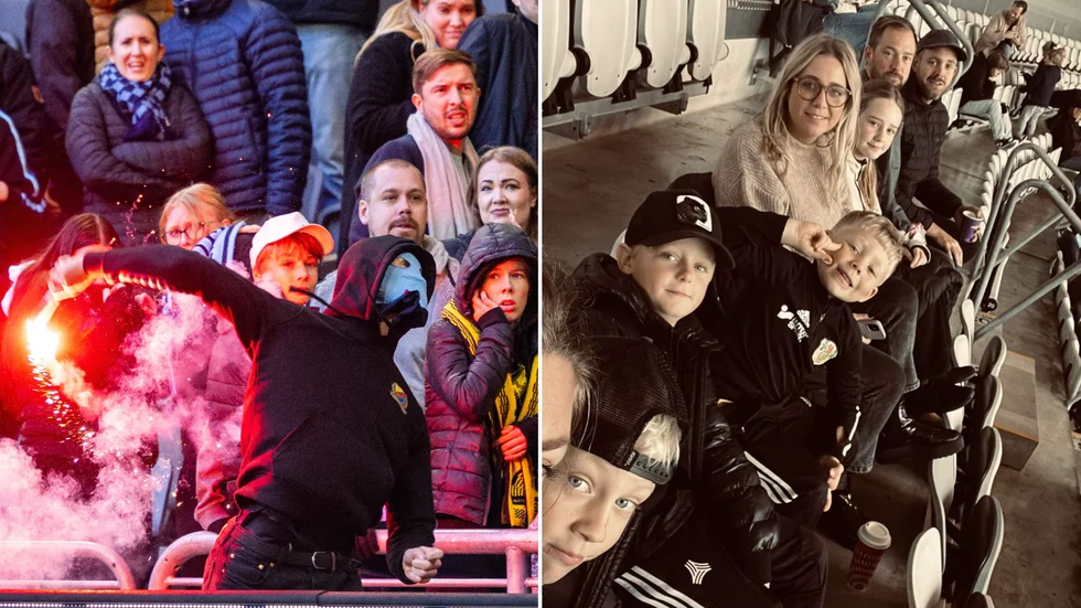Skandalscener utspelade sig inne på Tele2 Arena i Stockholm, när Djurgården och AIK möttes i söndags. Vimmerbyfamiljerna Thuresson/Fjällgård och Blom/Svensson var på plats för att se derbyt. På bilden ser ni dem innan kaoset bröt ut.