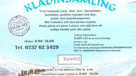 Så här ser lappen ut som nu sätts upp för en klädinsamling i Boden.