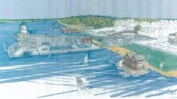 Fritidsförvaltningen föreslår att det byggs ett kallbadhus vid Gültzauudden eller Norra hamn. Om det placeras vid Gültzauudden skulle det kunna se ut så här.