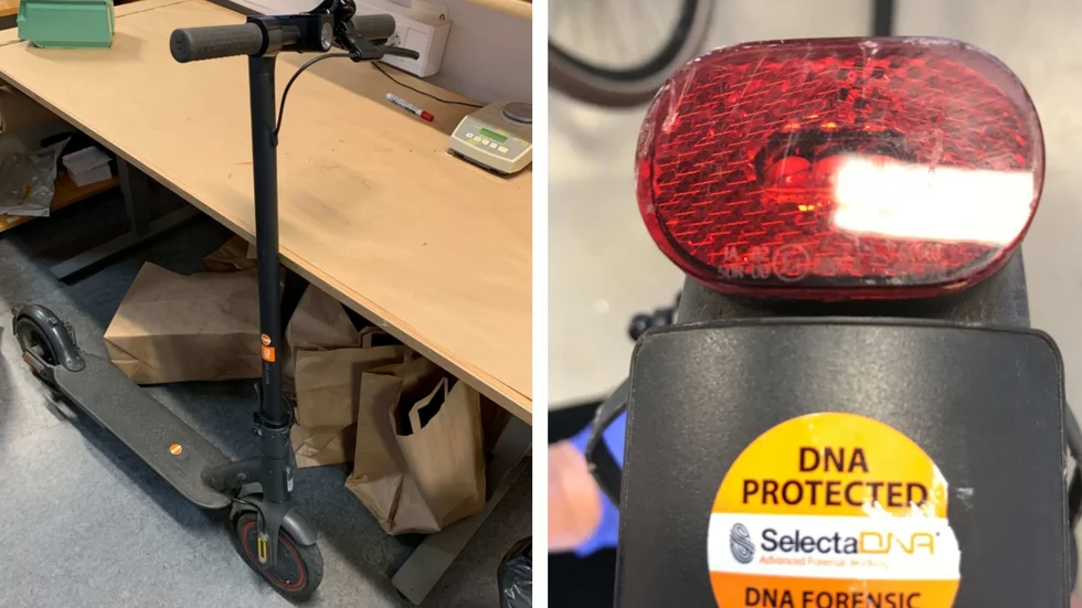 Två män, 19 och 23 år gamla, har dömts för att ha stulit en elsparkcykel. (Bilderna är hämtade ur förundersökningen.)