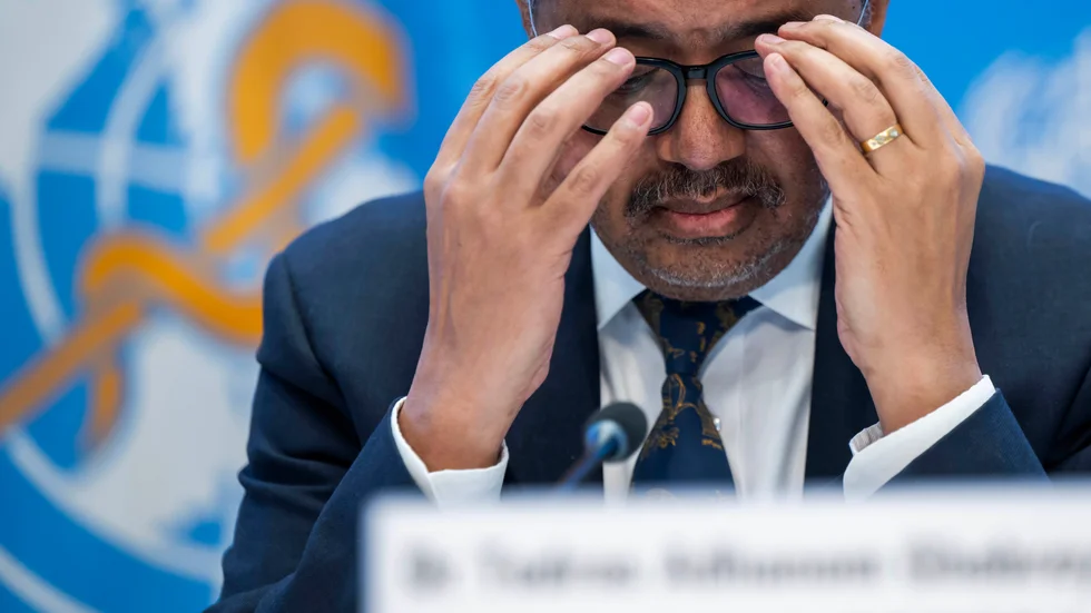 Världshälsoorganisationens generaldirektör Tedros Adhanom Ghebreyesus var märkbart tagen under en pressträff i Genève i onsdags.