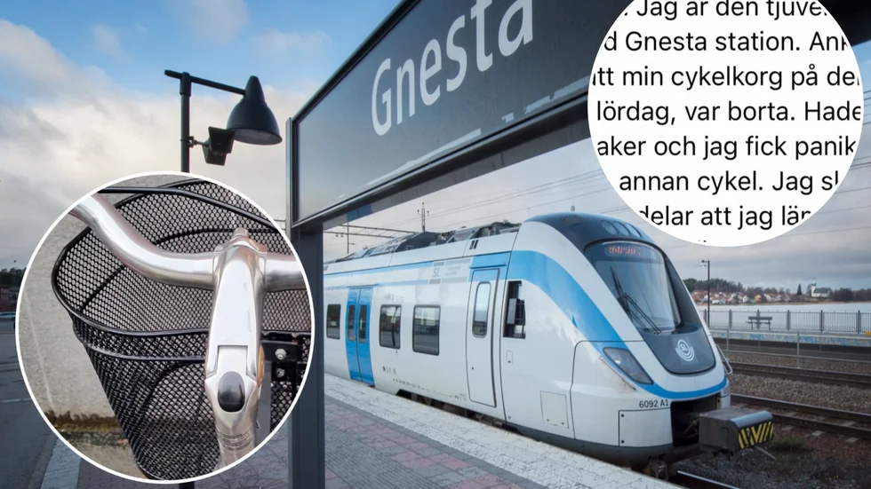Johan stal en cykelkorg vid Gnesta station, nu ångrar han sig djupt och letar febrilt efter ägaren via sociala medier.