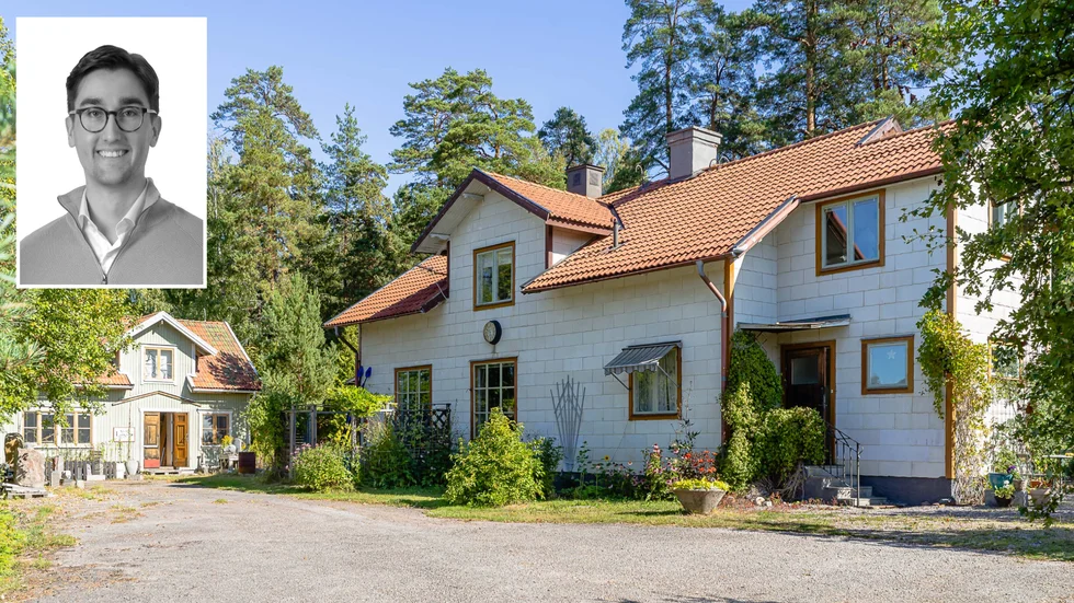 Till höger syns den gamla lanthandeln. Verksamheten var igång i nästan hundra år och upphörde i mitten på 80-talet. "En bostad som engagerar Nyköpingsbor", säger Joakim Nilsson, ansvarig mäklare.