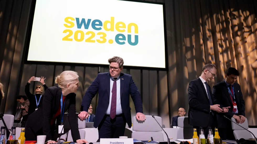 Sveriges justitieminister Gunnar Strömmer (M) under den andra dagen av informella möten i EU:s ministerråd på Arlanda stad.