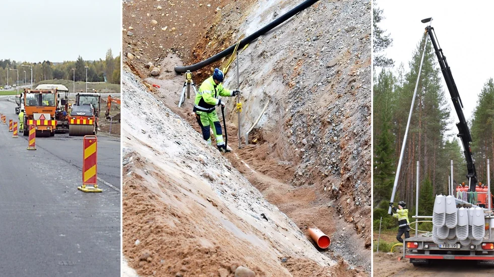 Många slags byggmaterial blev dyrare under 2022. Från vänster asfalt, i mitten rör och andra material för vvs-ledningar, och längst till höger material för gatubelysning. 