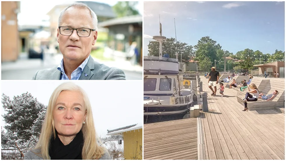 Planerna på att kommunen ska bygga en restaurang kan strida mot likställighetsprincipen i lagen, anser Marie Axelsson (S). Olov Holst (M) svarar att det inte planeras någon osund konkurrens. Th i bild Hamnplan.