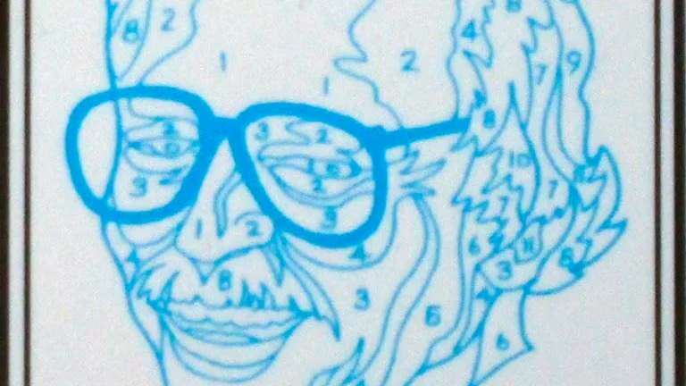 Dan Robbin porträtterad som en ”paint-by-numbers”-bild.