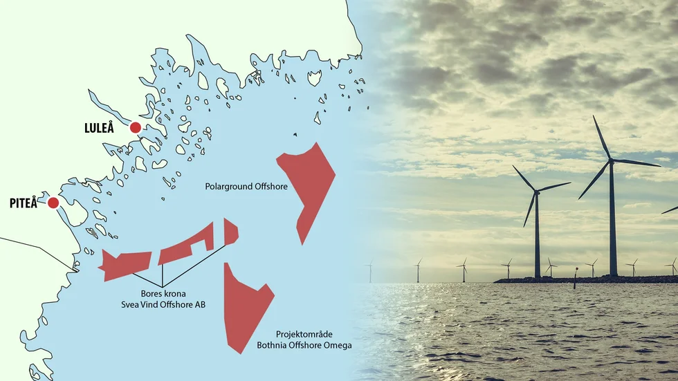 Tre stora vindkraftsparker planeras på svenska sidan av Bottenviken. Bores Krona, Polargrund Offshore och Bothnia Offshore Omega.