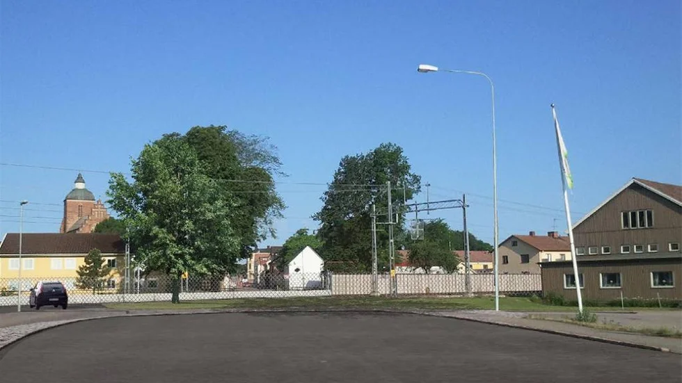 Ett montage på hur  Linköpingsgatan kan se ut efter avstängningen som planeras till i vår. Bullerskydden är endast schematiskt utmärkta.