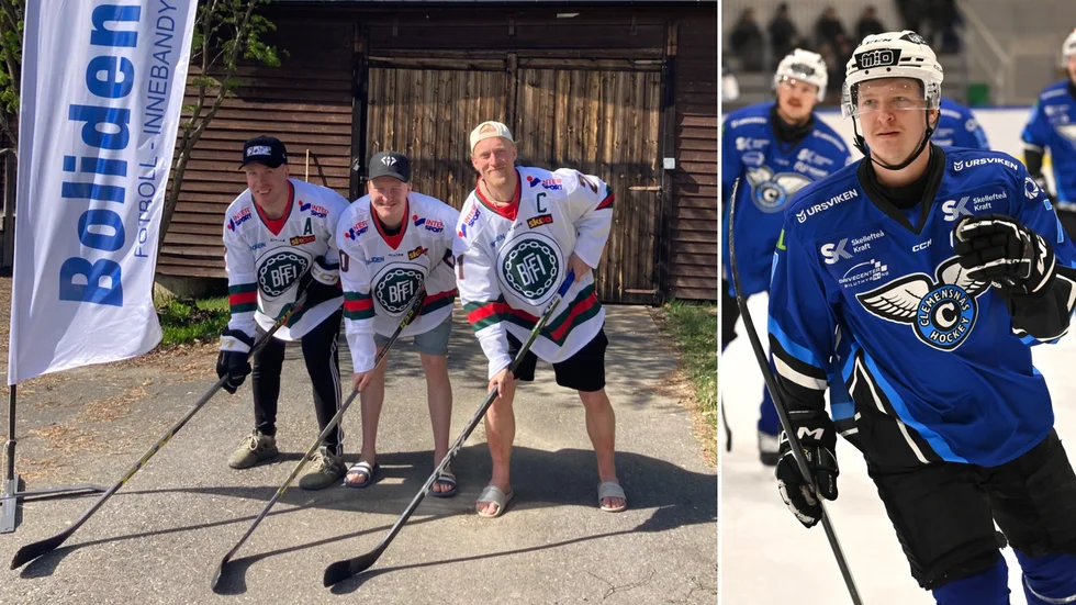 Örjan Berglund, Ludwig Stenvall (mitten och i blått till höger, som spelade i Clemensnäs  förra säsongen) samt Jonathan Berglund är alla klara för Bolidens omstart i hockeytrean. Alla tre är dessutom högerskyttar. 