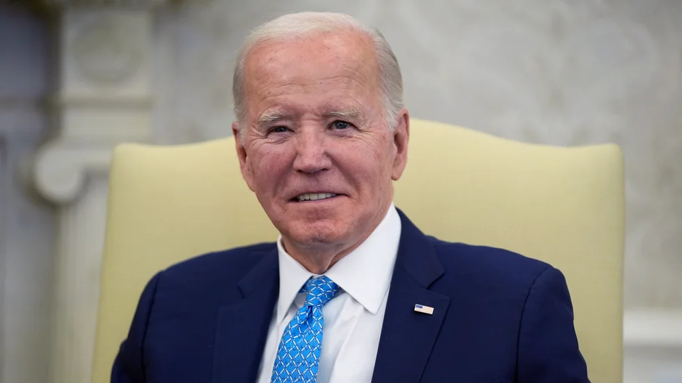 USA:s president Joe Biden i Vita huset på fredagen.