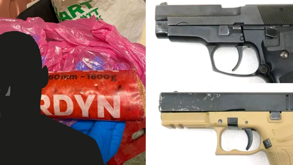En man i 40-årsåldern åtalas för bland annat grovt vapenbrott efter att ha förvarat pistoler, ammunition och sprängmedel i sitt källarförråd.