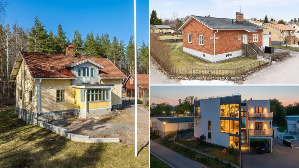 Förra veckans mest visade hus på Hemnet från Västerviks kommun: Fr v det lantliga huset utanför Getterum, enplansvillan i Brevik och den arkitektritade treplansvillan på Tändsticksområdet.