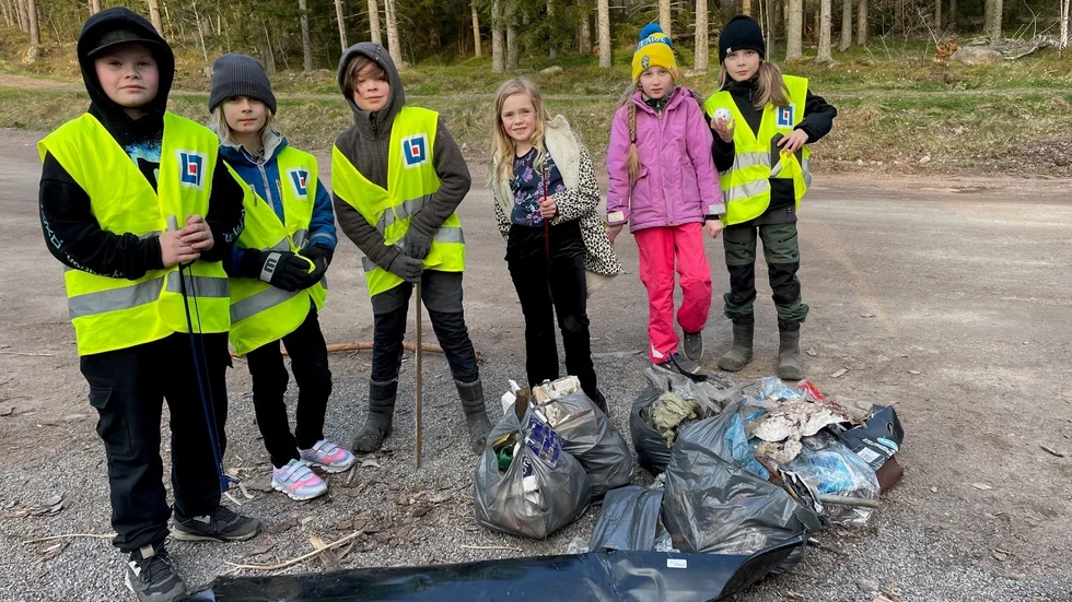 Det här gänget plockade skräp. Från vänster: Från Didrik Braag Hällmar, Bo Alsér, William Borg, Cassandra Braag Hällmar, Lenna Soots och Svante Zetterström.