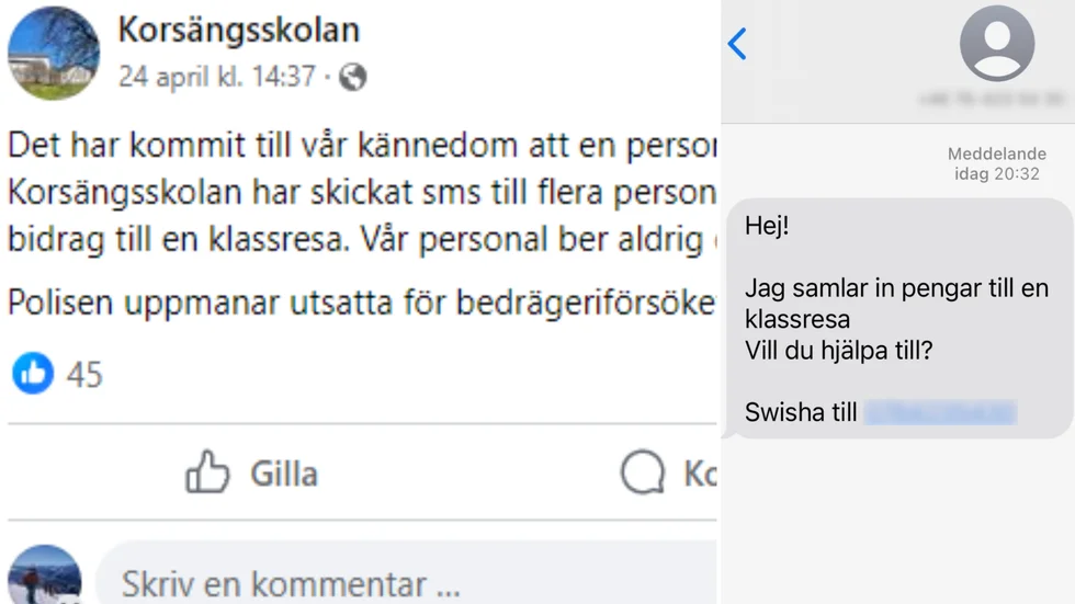 Bedrägeriförsök har anmälts och Korsängsskolan har gått ut och varnat.