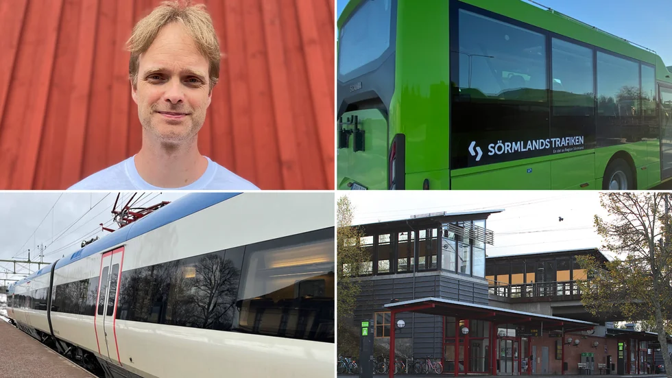 "Poängen är att koppla tätorterna till tågen", säger David Aronsson (V)" om partiets idé med flexibla bussar som väntar in tågen.