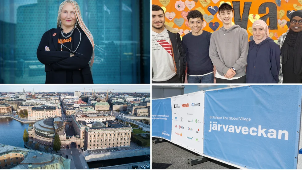 Sira Jokinen Lisse från Världens mammor och fem av de ungdomar från Norrköping som ska med på Stockholmsresan.