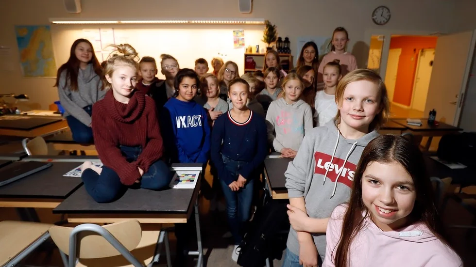 Klass 5B samlad dagen efter avancemanget i Vi i femman.