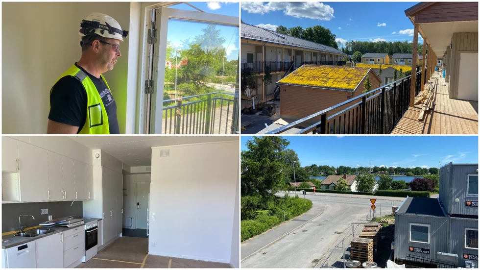 Patrik Havenäs på Moeven byggmodul AB har varit platschef under uppförandet av trygghetsbostäder i Stallarholmen. Här ses loftgångar, en enrummare och en balkong där man kan njuta av sjöutsikt.