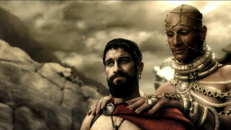"This is a hangover!" Gerard Butler spelar Spartas nationalhjälte Leonidas i serietidningsfilmen "300". Pressbild.