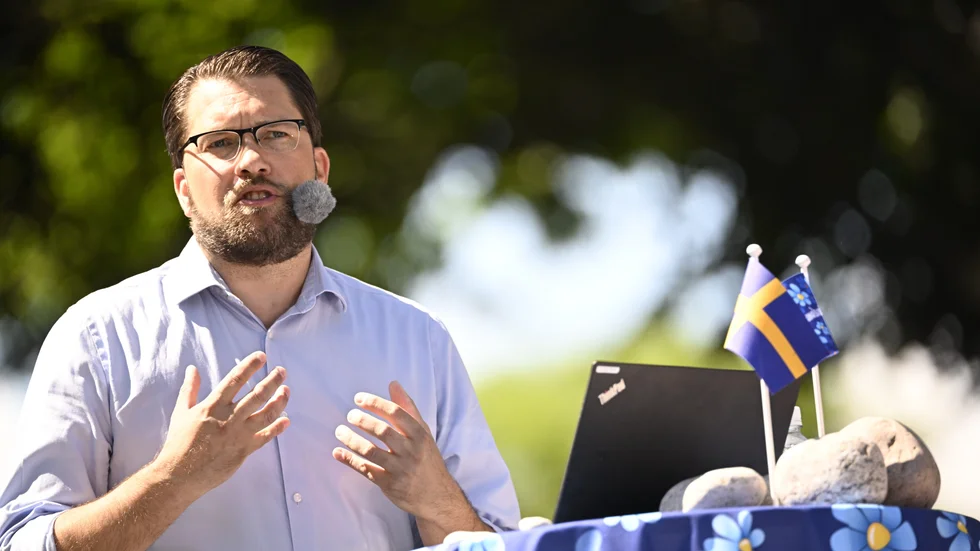 Sverigedemokraternas partiledare Jimmie Åkesson (SD) talar under Almedalsveckan.