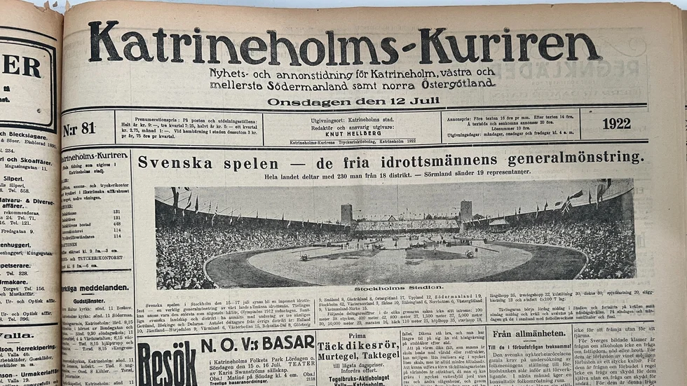Tidningens första sida för 100 år sedan. 