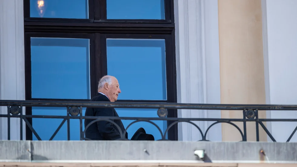 Norges kung Harald vid firandet av Norges nationaldag i maj i år. Arkivbild.