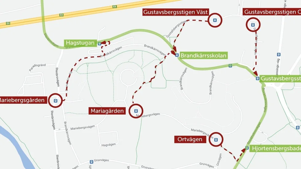 Ändrad tur för busslinje 2. Mariebergsgården, Mariagården, Ortsvägen och Gustavsbergsstigen kommer istället att trafikeras av servicelinjerna.