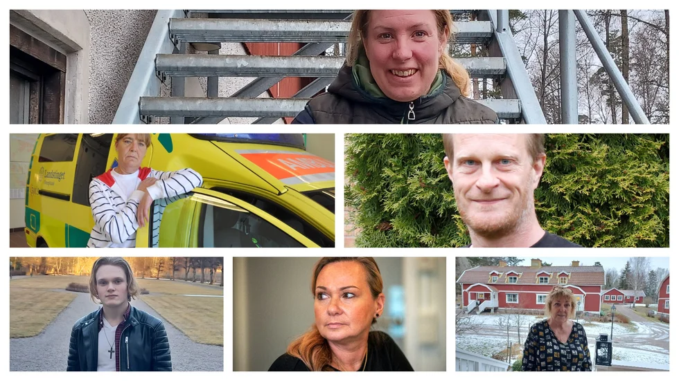 Här ser vi hälften av Finspångs tolv riksdagskandidater: Kristin Yderfors, Britt-Marie Hamnevik Söderberg, Mats Annerfeldt, Hugo Leo, Irina Sedova och Ingrid Westlund. 