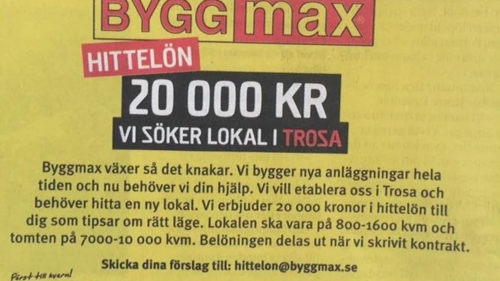 Byggmax söker lokal i Trosa.