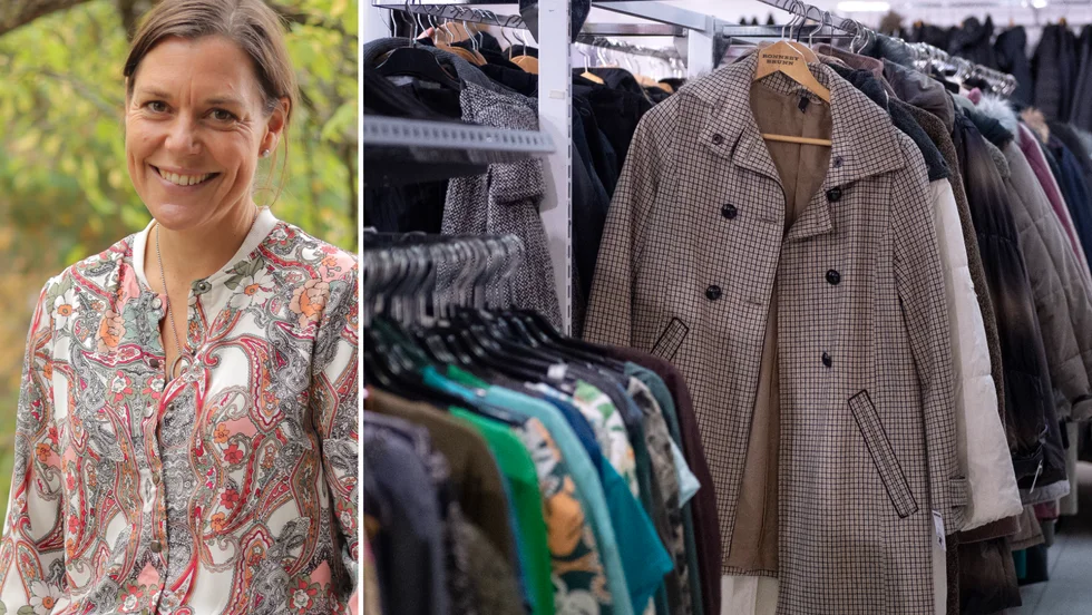 Elin Glanell, kommunikatör vid Nyköpings kommun, tipsar om sätt att skänka och återanvända saker. Ett tips är att besöka second hand-butiker i stan.