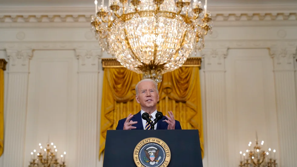 President Joe Biden håller presskonferens.