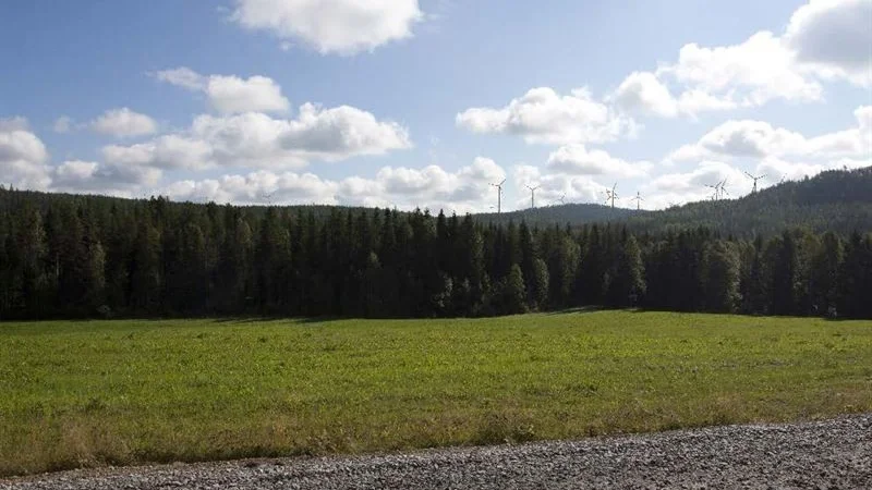 Fotomontage av hur det är tänkt att vindkraftparken i Högaliden ska se ut,