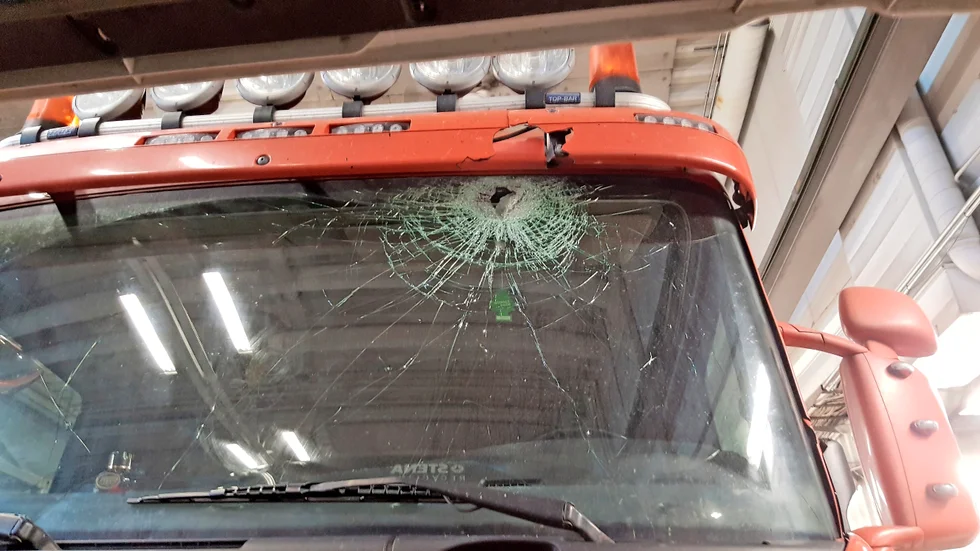 Detta blev följden i samband med en av stenkastningarna mot fordon som körde längs E4. Nu döms fyra ungdomar för framkallande av fara för annan samt skadegörelse.