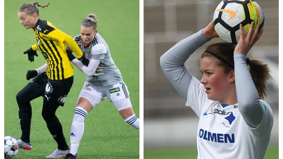 Ella Degerstedt från en träningmatch mot allsvenska Häcken i januari och Ella Degerstedt från 2019 då hon senast representerade IFK Norrköping.
