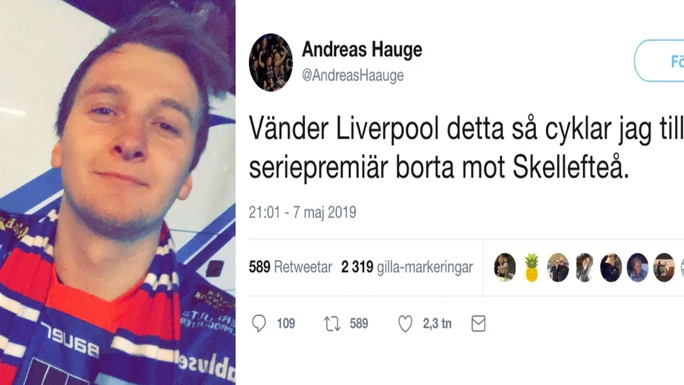 Andreas Hauge sitter i styrelsen i IK Oskarshamns supporterförening, Blue Front Support. Men till SHL-premiären borta mot Skellefteå så kommer han inte få åka med i bussen. Det är cykel som gäller. 