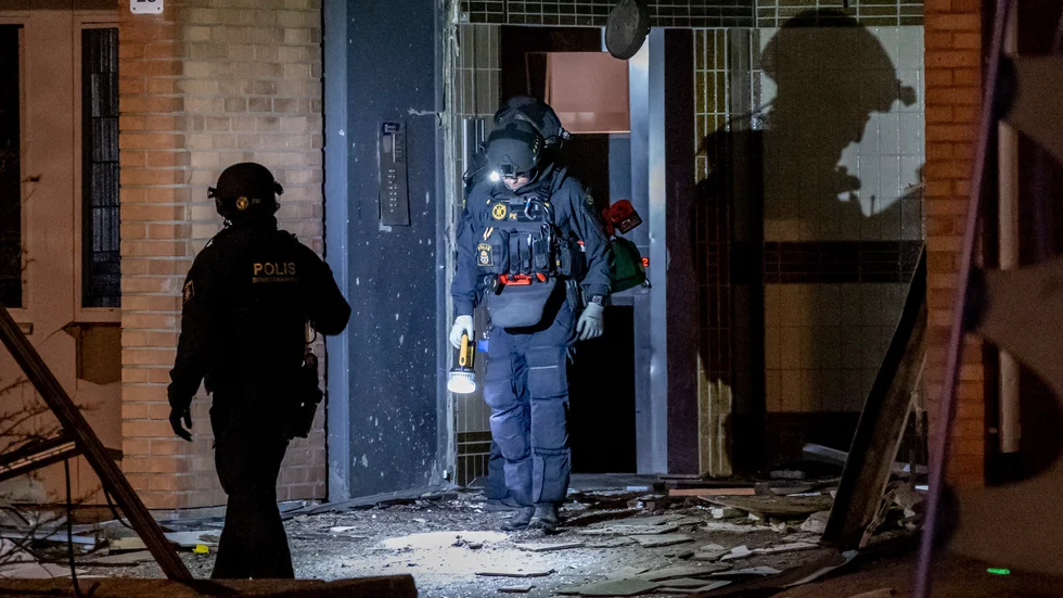 Ett trapphus i Rosengård i Malmö fick omfattande skador vid sprängningen i går kväll.