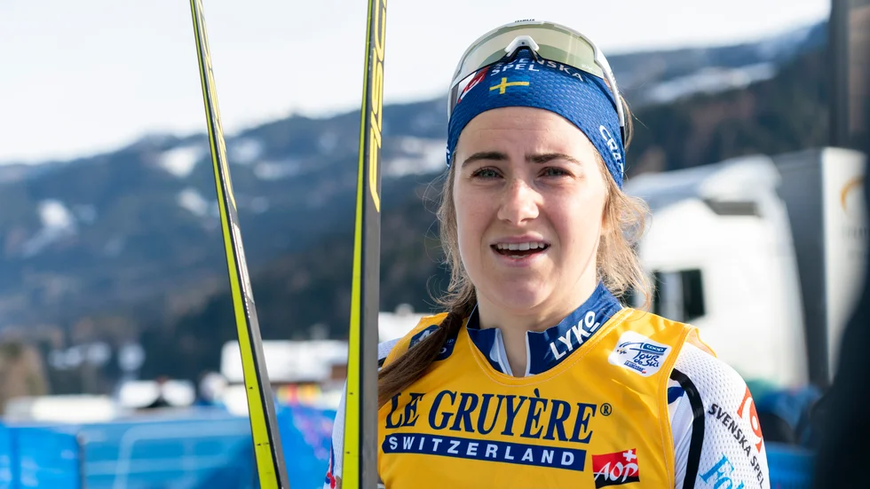 Ebba Andersson, här efter gårdagens 10-kilometerslopp i Val di Fiemme, är på jakt efter slutsegern i Tour de Ski.