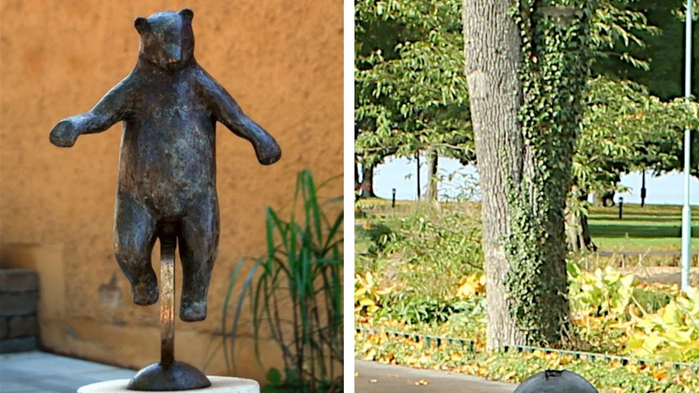 Motala kommun har gjort en polisanmälan med anledning av den försvunna björnstatyn. Arkivbilder. Bilden är ett montage.