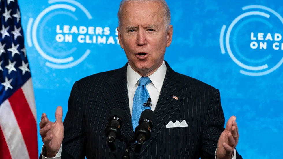 USA:s president Joe Biden talar vid det digitala klimattoppmötet Leaders Summit on Climate.